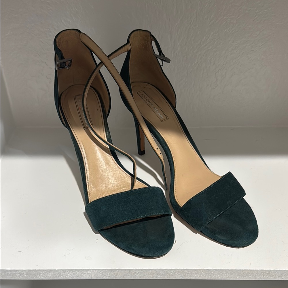 Vince Camuto Green Suede Heels with Ankle Strap